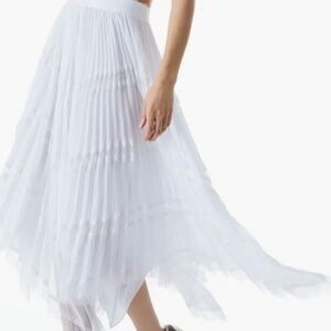 Alice and Olivia Katz Asymmetrical Pleated Midi Skirt In White